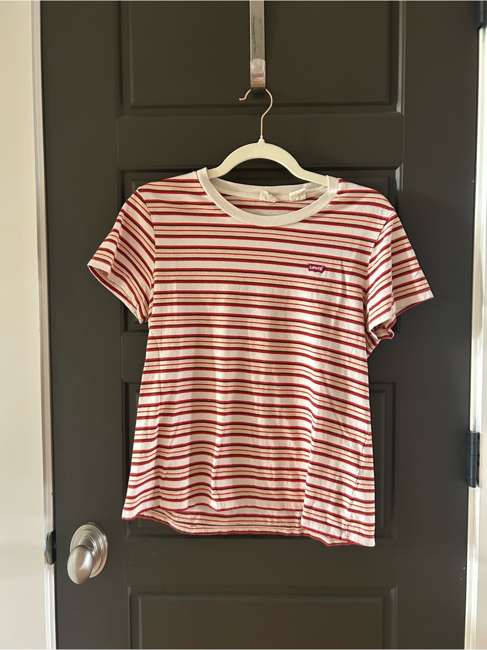 Levi's Womens White Tee with Red Stripes and Logo